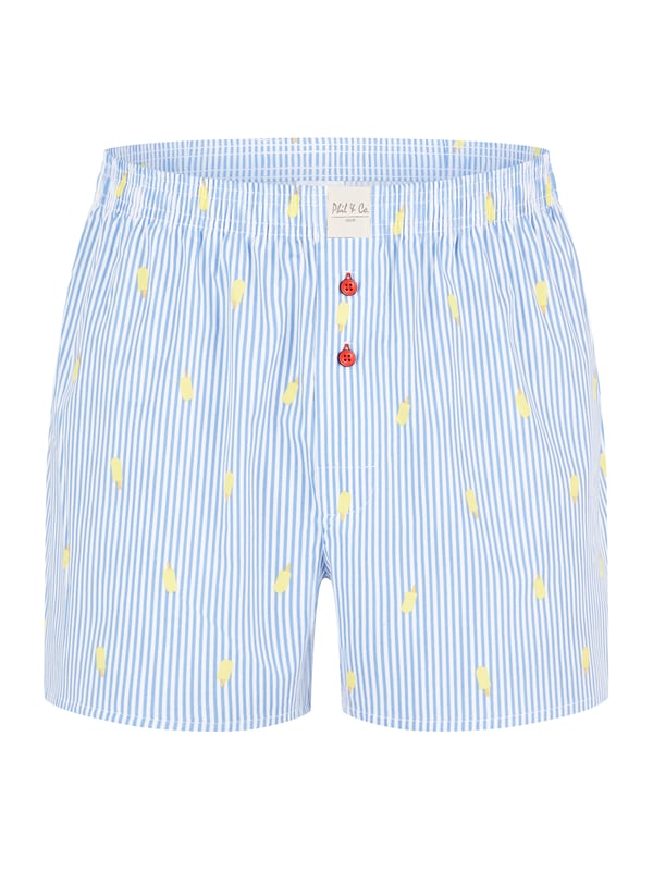 Bequeme Web-Boxershorts aus weich verarbeitetem Material. Die Shorts sind weit und locker geschnitten. Der sehr elastische, weiche Bund verursacht wenig Druck und sorgt für ein angenehmes Tragegefühl. Außerdem besitzen diese Unterhosen einen verdeckten und einfach geknöpften Eingriff sowie ein Label vorn am Bund.