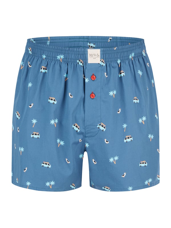 Bequeme Web-Boxershorts aus weich verarbeitetem Material. Die Shorts sind weit und locker geschnitten. Der sehr elastische, weiche Bund verursacht wenig Druck und sorgt für ein angenehmes Tragegefühl. Außerdem besitzen diese Unterhosen einen verdeckten und einfach geknöpften Eingriff sowie ein Label vorn am Bund.