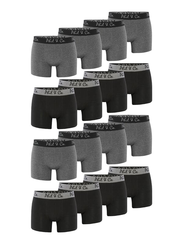 Calzoncillos bóxer para hombre en un asequible paquete múltiple de Phil & Co. Berlín. Pide hoy mismo tu nueva ropa interior favorita y convéncete de la imbatible relación calidad-precio de Phil & Co. Berlín. Los asequibles calzoncillos para hombre ofrecen una comodidad óptima. La agradable mezcla de algodón favorece la piel, garantiza el mantenimiento de la forma y una comodidad óptima. Los calzoncillos no tienen costuras molestas en la zona del asiento. La cintura ancha en contraste le da el toque final y garantiza que los calzoncillos no se deslicen y permanezcan donde deben estar, sin cortar. Para garantizar que nada rasque ni pique, Phil & Co. ha prescindido deliberadamente de las molestas etiquetas en sus calzoncillos y ha impreso en ellas las instrucciones de cuidado
