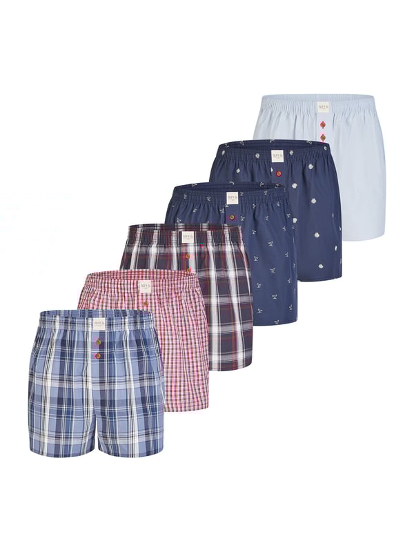 Bequeme Web-Boxershorts aus weich verarbeitetem Material. Die Shorts sind weit und locker geschnitten. Der sehr elastische, weiche Bund verursacht wenig Druck und sorgt für ein angenehmes Tragegefühl. Außerdem besitzen diese Unterhosen einen verdeckten und einfach geknöpften Eingriff sowie ein Label vorn am Bund.