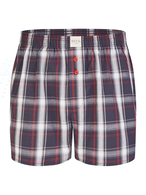 Bequeme Web-Boxershorts aus weich verarbeitetem Material. Die Shorts sind weit und locker geschnitten. Der sehr elastische, weiche Bund verursacht wenig Druck und sorgt für ein angenehmes Tragegefühl. Außerdem besitzen diese Unterhosen einen verdeckten und einfach geknöpften Eingriff sowie ein Label vorn am Bund.