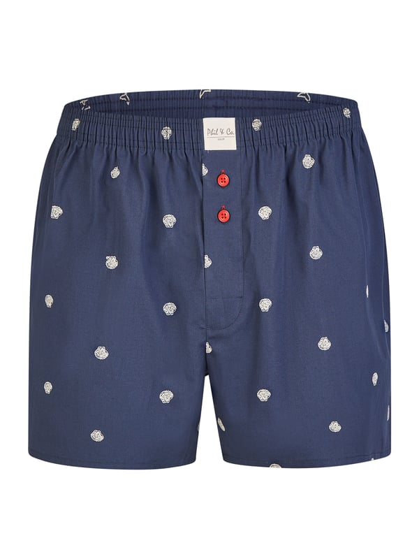 Bequeme Web-Boxershorts aus weich verarbeitetem Material. Die Shorts sind weit und locker geschnitten. Der sehr elastische, weiche Bund verursacht wenig Druck und sorgt für ein angenehmes Tragegefühl. Außerdem besitzen diese Unterhosen einen verdeckten und einfach geknöpften Eingriff sowie ein Label vorn am Bund.