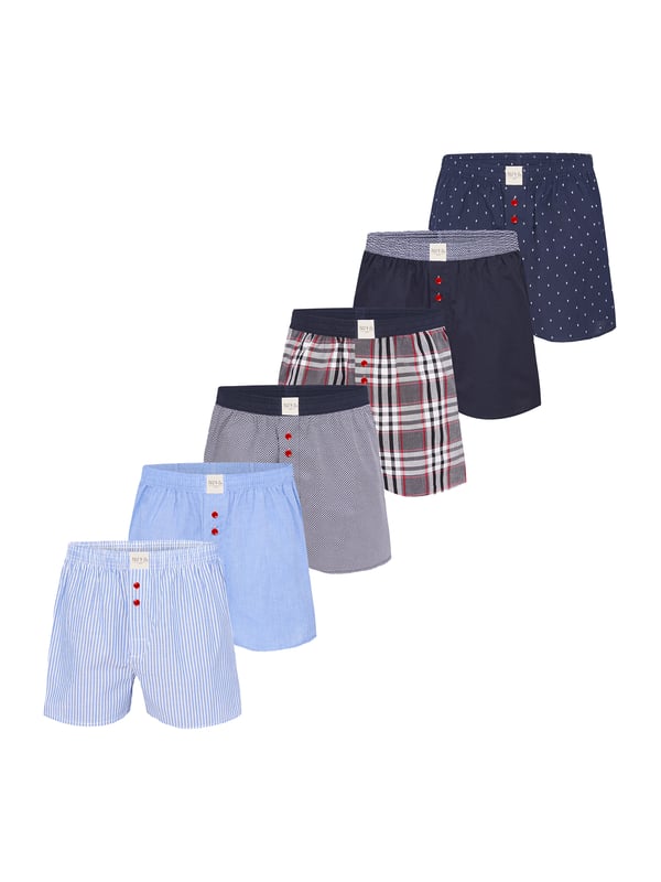 Bequeme Web-Boxershorts aus weich verarbeitetem Material. Die Shorts sind weit und locker geschnitten. Der sehr elastische, weiche Bund verursacht wenig Druck und sorgt für ein angenehmes Tragegefühl. Außerdem besitzen diese Unterhosen einen verdeckten und einfach geknöpften Eingriff sowie ein Label vorn am Bund.