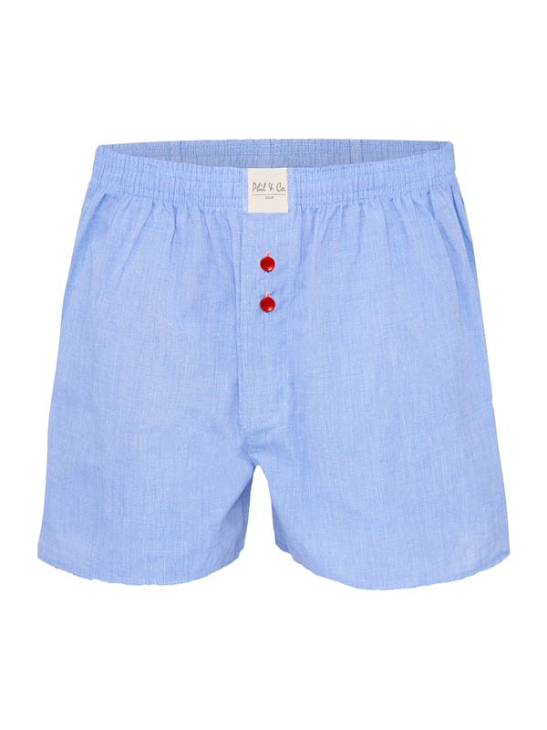 Bequeme Web-Boxershorts aus weich verarbeitetem Material. Die Shorts sind weit und locker geschnitten. Der sehr elastische, weiche Bund verursacht wenig Druck und sorgt für ein angenehmes Tragegefühl. Außerdem besitzen diese Unterhosen einen verdeckten und einfach geknöpften Eingriff sowie ein Label vorn am Bund.
