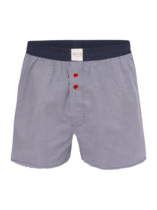 Bequeme Web-Boxershorts aus weich verarbeitetem Material. Die Shorts sind weit und locker geschnitten. Der sehr elastische, weiche Bund verursacht wenig Druck und sorgt für ein angenehmes Tragegefühl. Außerdem besitzen diese Unterhosen einen verdeckten und einfach geknöpften Eingriff sowie ein Label vorn am Bund.