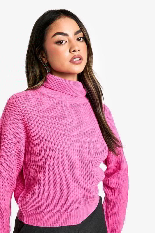 Cosy roll neck design for ultimate comfort
        Ribbed knit texture adds visual interest
        Cropped length for a modern silhouette
        Relaxed fit through the body for easy layering
        Versatile style suitable for various casual occasions
    
    This short basic roll neck jumper is a must-have addition to your casual wardrobe. The ribbed knit texture not only adds a touch of visual intrigue but also ensures warmth during cooler days. Its cropped length makes it perfect for pairing with high-waisted bottoms, creating a balanced and contemporary look. As seen on the model, try styling it with tailored shorts and sheer tights for an edgy twist on casual wear. For a more laid-back ensemble, pair it with your favourite jeans and trainers. The relaxed fit allows for easy layering, making it ideal for family gatherings or casual outings with friends. Whether you're heading to a coffee shop or a casual dinner, this jumper offers both style and comfort, embodying the Boohoo ethos of accessible fashion for the trend-conscious young woman.