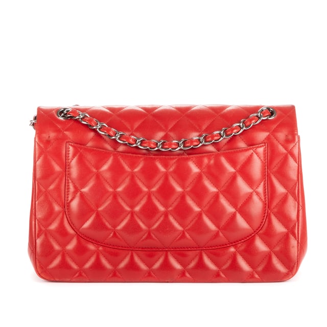 Chanel Bags Classic Double Flap Jumbo Shoulder Bag in Red Lambskin Quilted Leather and Silver hardware. The product is in Perfect Condition (AA).
  Accessories Included: Sticker; Card; Dustbag
  
  BrandCo Paris finds rare and top condition items at great deals, they are worth your patience!
  Shop with confidence - All BrandCo Paris items are carefully selected and authenticated by our team of experts.
  All the items come with an authenticity certificate and packaging delivered by BrandCo Paris.
  Item Condition Grading Table
    N  (Like New)
    AA (Perfect Condition)
    A  (Excellent Condition)
    AB (Very Good Condition)
    B  (Good/Fair)