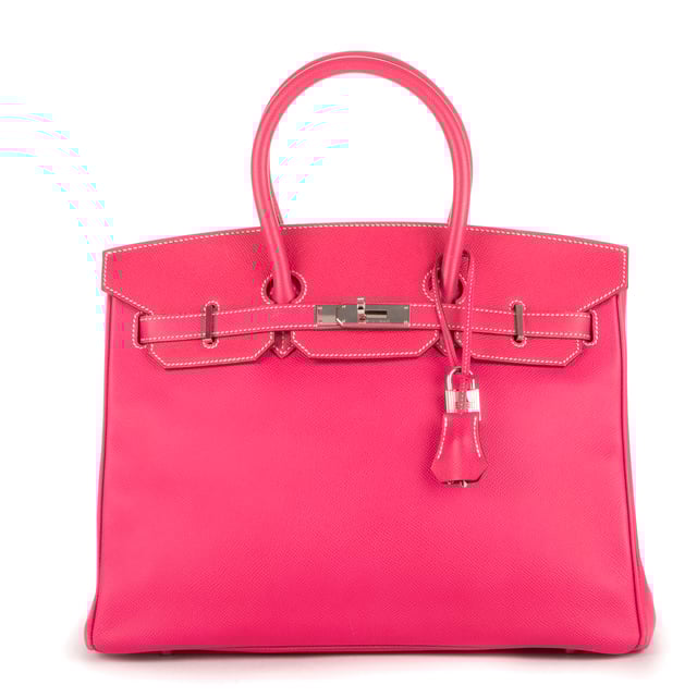 Hermès Bags Birkin 35 Handbag in Pink Epsom Leather and Silver hardware. The product is in Excellent Condition (A).
  Accessories Included: Cadenas; Keys in Clochette
  
  BrandCo Paris finds rare and top condition items at great deals, they are worth your patience!
  Shop with confidence - All BrandCo Paris items are carefully selected and authenticated by our team of experts.
  All the items come with an authenticity certificate and packaging delivered by BrandCo Paris.
  Item Condition Grading Table
    N  (Like New)
    AA (Perfect Condition)
    A  (Excellent Condition)
    AB (Very Good Condition)
    B  (Good/Fair)