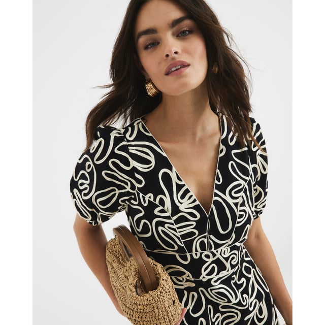 V-neck, Short puff sleeves, Floral applique detail, Button detail, Zip fastening, Mini lengthAbout the brandFASHION IS OUR DNARiver Island is an icon of the British high street. Inspired by the latest trends and our heritage style archives, we've been serving style and leading trends for over sixty years.We make fashion for real people with real lives, who want to look real good. Because life's a celebration - let's dress for it.