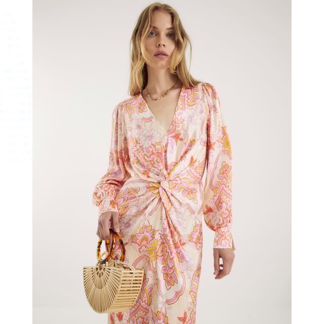 Floral print, Satin fabric, V-neck, Long sleeves, Twist detail, Split hem, Maxi lengthAbout the brandFASHION IS OUR DNARiver Island is an icon of the British high street. Inspired by the latest trends and our heritage style archives, we've been serving style and leading trends for over sixty years.We make fashion for real people with real lives, who want to look real good. Because life's a celebration - let's dress for it.
