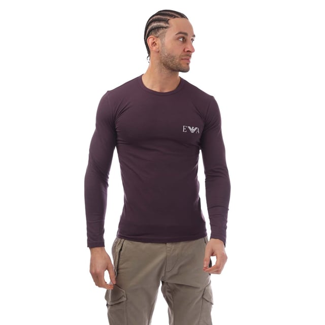 Men's Emporio Armani Slim-Fit Long Sleeve T-Shirt.- Round neck.- Long sleeves.- Printed branding.- Slim fit.- 95% Cotton, 5% Elastane.