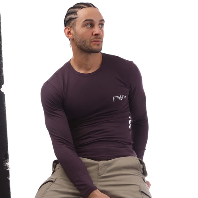 Men's Emporio Armani Slim-Fit Long Sleeve T-Shirt.- Round neck.- Long sleeves.- Printed branding.- Slim fit.- 95% Cotton, 5% Elastane.