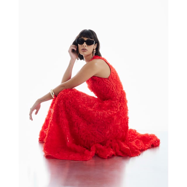 River Island Womens Midi Dress Red 3d Flower Occasion