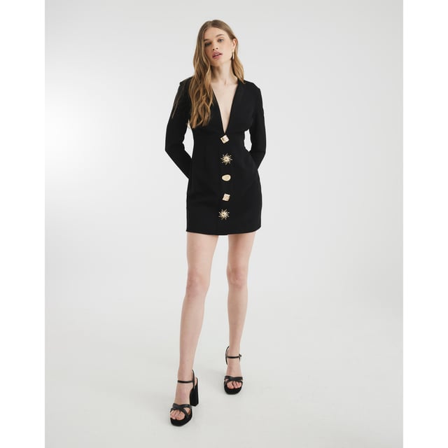 River Island Womens Mini Dress Black Long Sleeve Button Detail