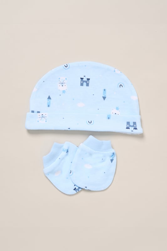 Cotton 5-Piece Baby Gift Set Surprise new parents with the printed 5-Piece baby gift Set from Rock A Bye Baby Boutique. This thoughtful bundle includes a cosy matching all-in-one, bodysuit, bib, hat, and mitts for essential wardrobe pieces. Crafted from 100% cotton, each item ensures their baby stays stylish and snug, perfect for everyday wear or special occasions. Packaged elegantly in a mesh bag.