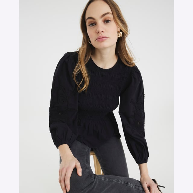 Crew neckline, Long balloon sleeves, Shirred, Embroidered detail, Button fastening, Peplum hemAbout the brandFASHION IS OUR DNARiver Island is an icon of the British high street. Inspired by the latest trends and our heritage style archives, we've been serving style and leading trends for over sixty years.We make fashion for real people with real lives, who want to look real good. Because life's a celebration - let's dress for it.
