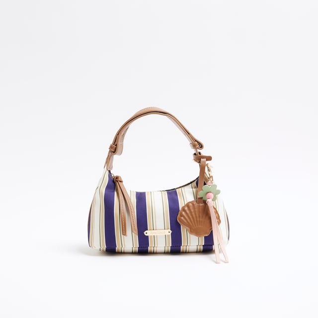 River Island Womens Blue Canvas Striped Charm Shoulder Bag Canvas fabric, Striped print, Charm detail, Metal gold RI hardware, Grab handles, Adjustable strap, Zip fastening, Strap length: 14cm, Bag dimensions H: 13cm x D: 26cm x W: 12cmAbout the brandFASHION IS OUR DNARiver Island is an icon of the British high street. Inspired by the latest trends and our heritage style archives, we've been serving style and leading trends for over sixty years.We make fashion for real people with real lives, who want to look real good. Because life's a celebration - let's dress for it.