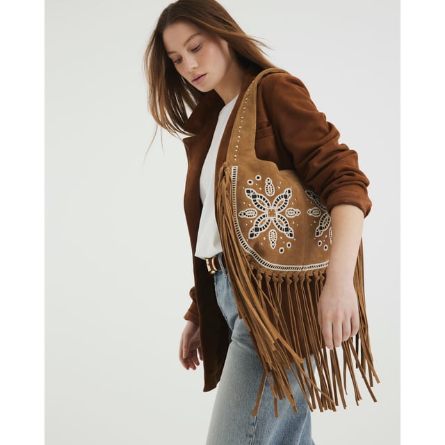 Suede, Broderie detail, Studded embellishment, Fringed, Popper fastening, Handle drop: 25cm, H: 25.5cm x W: 37cm x D: 0.5cmAbout the brandFASHION IS OUR DNARiver Island is an icon of the British high street. Inspired by the latest trends and our heritage style archives, we've been serving style and leading trends for over sixty years.We make fashion for real people with real lives, who want to look real good. Because life's a celebration - let's dress for it.