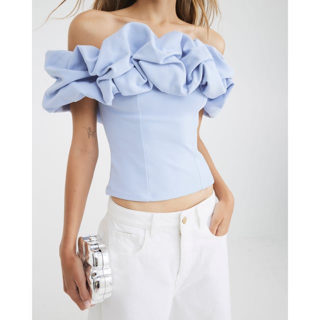 River Island Womens Bardot Top Blue Ruffle Scuba fabric, Bardot neckline, Sleeveless, Ruffle detailAbout the brandFASHION IS OUR DNARiver Island is an icon of the British high street. Inspired by the latest trends and our heritage style archives, we've been serving style and leading trends for over sixty years.We make fashion for real people with real lives, who want to look real good. Because life's a celebration - let's dress for it.