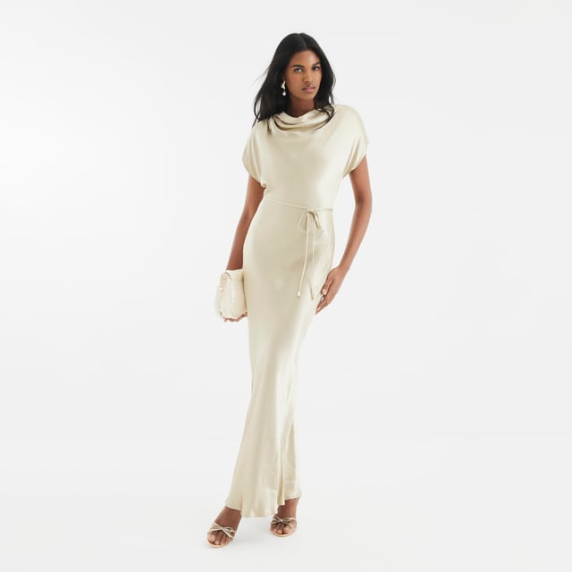 Satin fabric, Fitted, Column dress, Cowl neck, Sleeveless, Maxi lengthAbout the brandFASHION IS OUR DNARiver Island is an icon of the British high street. Inspired by the latest trends and our heritage style archives, we've been serving style and leading trends for over sixty years.We make fashion for real people with real lives, who want to look real good. Because life's a celebration - let's dress for it.