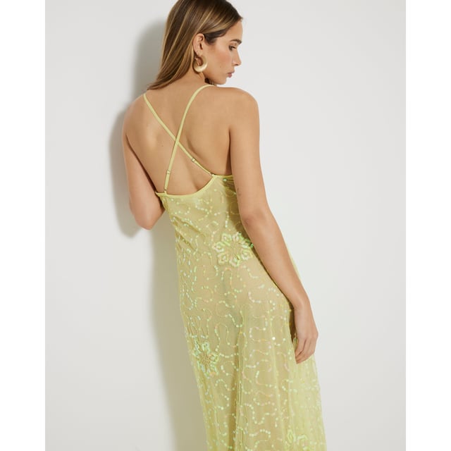 slim fit dress slacks Nerea | Gold Sequin Bandeau Maxi Dress with Front High-Split main image 0