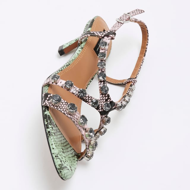 Faux leather fabric, Snake Print, Gem stone detail, Ankle strapped, Backless, Open toe, Skinny heel, Heel height: 5cmAbout the brandFASHION IS OUR DNARiver Island is an icon of the British high street. Inspired by the latest trends and our heritage style archives, we've been serving style and leading trends for over sixty years.We make fashion for real people with real lives, who want to look real good. Because life's a celebration - let's dress for it.