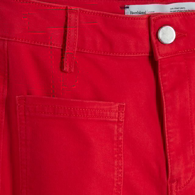 River Island Womens Wide Leg Jeans Red Pocket Front