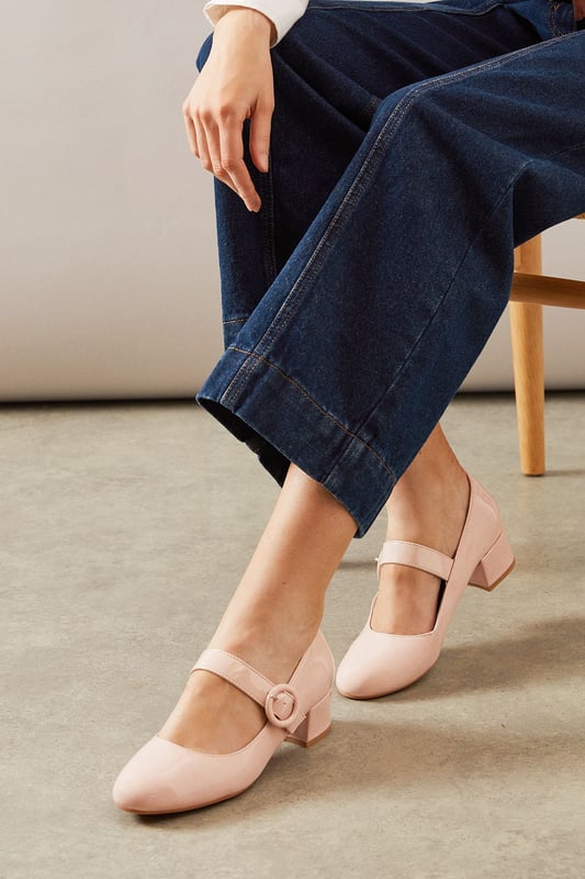 Good For The Sole: Erin Faux Patent Leather Mary Jane Low Block Heel Court  Shoes