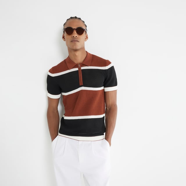 Regular fit, Polo collared, Colour blocked, Quarter zipped, Short sleeves, Lightweight, Comfort stretch, Engineered fit, TexturedAbout the brandFASHION IS OUR DNARiver Island is an icon of the British high street. Inspired by the latest trends and our heritage style archives, we've been serving style and leading trends for over sixty years.We make fashion for real people with real lives, who want to look real good. Because life's a celebration - let's dress for it.