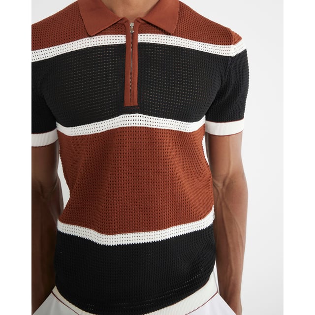 Regular fit, Polo collared, Colour blocked, Quarter zipped, Short sleeves, Lightweight, Comfort stretch, Engineered fit, TexturedAbout the brandFASHION IS OUR DNARiver Island is an icon of the British high street. Inspired by the latest trends and our heritage style archives, we've been serving style and leading trends for over sixty years.We make fashion for real people with real lives, who want to look real good. Because life's a celebration - let's dress for it.
