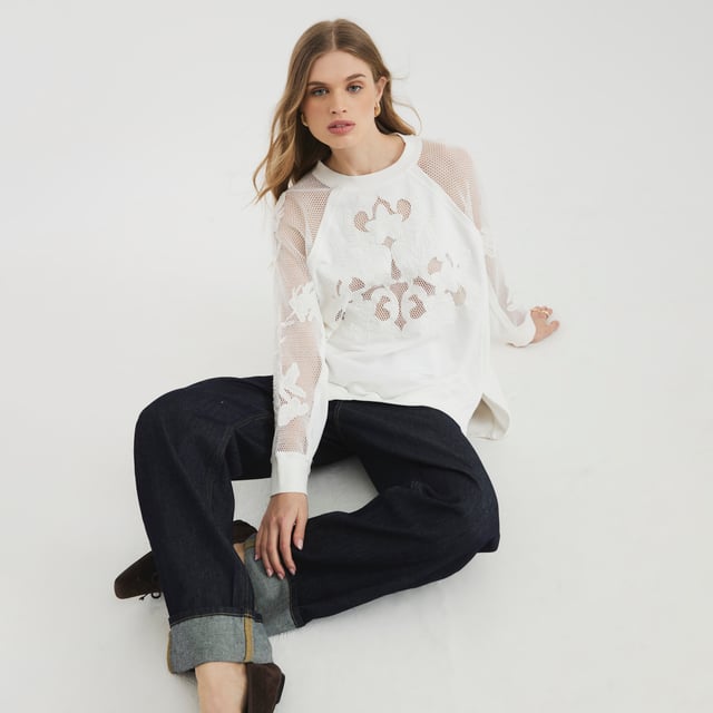 Round neck, Long sleeves, Floral cutwork design, Side splits, Sheer detailAbout the brandFASHION IS OUR DNARiver Island is an icon of the British high street. Inspired by the latest trends and our heritage style archives, we've been serving style and leading trends for over sixty years.We make fashion for real people with real lives, who want to look real good. Because life's a celebration - let's dress for it.