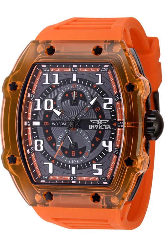 De Invicta 48718 heeft een Plastic horlogekast van 48 millimeter met een zwarte wijzerplaat.
Dit model wordt aangedreven door een accuraat Quartz uurwerk.
3 bar waterdicht.
Dit model is onderdeel van de Invicta Racing collectie.

Inclusief 2 jaar garantie.