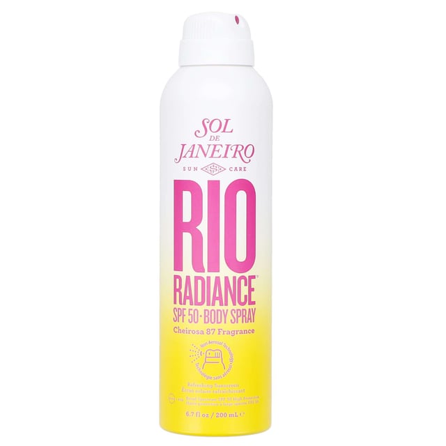 Experience ultimate sun protection with Sol de Janeiro Rio Radiance SPF 50 Body Spray. This luxurious spray shields skin from harmful UV rays while delivering a radiant glow. Infused with coconut water, it refreshes and cools the skin. The Vitamin C-rich pitanga extract and niacinamide help brighten skin tone, while pongamia seed extract offers antioxidant benefits. Enjoy the captivating Cheirosa 87 scent with notes of solar tuberose and creamy leite de coco. For best results, shake well and apply 15 minutes prior to sun exposure, reapplying regularly.