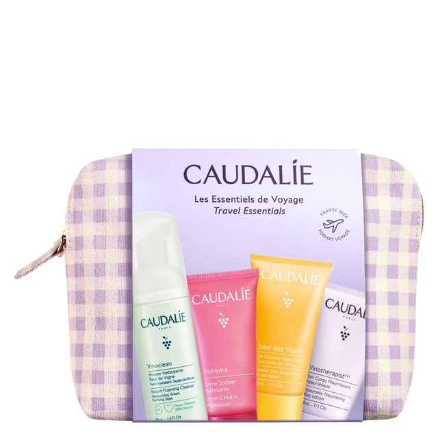 Discover essential skincare for your summer adventures with the Caudalie VinoHydra Summer Travel Skincare Set. This limited edition collection comes in a stylish pouch, perfect for beach trips or city escapes. Inside, you'll find the lightweight Vinoclean Foaming Cleanser (50ml), refreshing Vinohydra Sorbet Moisturiser (15ml), Soleil Des Vignes Shower Gel (30ml), and nourishing Vinotherapist Body Lotion (30ml). Each product cleanses, hydrates, and pampers your skin, while supporting Caudalie's commitment to sustainability.