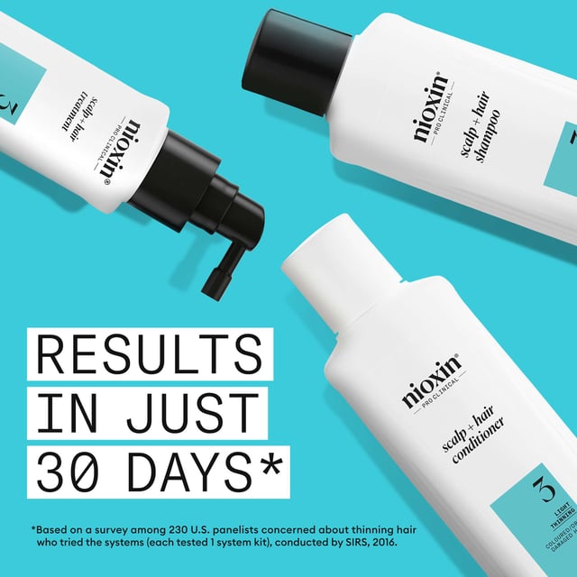 Discover the Nioxin Pro Clinical System 3 Trial Kit, expertly crafted for coloured hair experiencing light thinning. This clinically tested set revitalizes dry and damaged hair, enhancing thickness and strength to prevent breakage while safeguarding your vibrant colour. In just 30 days, 8 out of 10 users reported fuller, thicker hair! The kit includes: Nioxin Pro Clinical Scalp + Hair Shampoo (150ml), Conditioner (150ml), and Thickening Treatment (50ml). Key benefits include gentle cleansing, reduced breakage, and nourishing botanicals for scalp health.