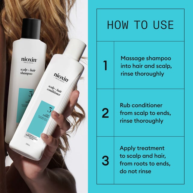 Discover the Nioxin Pro Clinical System 3 Trial Kit, expertly crafted for coloured hair experiencing light thinning. This clinically tested set revitalizes dry and damaged hair, enhancing thickness and strength to prevent breakage while safeguarding your vibrant colour. In just 30 days, 8 out of 10 users reported fuller, thicker hair! The kit includes: Nioxin Pro Clinical Scalp + Hair Shampoo (150ml), Conditioner (150ml), and Thickening Treatment (50ml). Key benefits include gentle cleansing, reduced breakage, and nourishing botanicals for scalp health.
