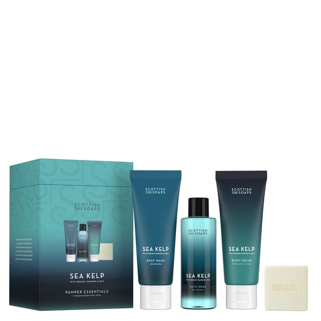 Experience the rejuvenating power of the sea with the Scottish Fine Soaps Sea Kelp Pamper Essentials Gift Set. This luxurious collection includes a 75ml Body Wash, a 75ml Body Cream, a 100ml Bath Soak, and a 40g Cleansing Bar, all infused with nourishing kelp and seaweed. The Body Wash cleanses and revitalizes, while the Body Cream hydrates and softens skin. Unwind with the Bath Soak that soothes tired muscles, and enjoy the refreshing Cleansing Bar. Perfect for pampering or as a thoughtful gift, this set will leave you feeling clean and refreshed.