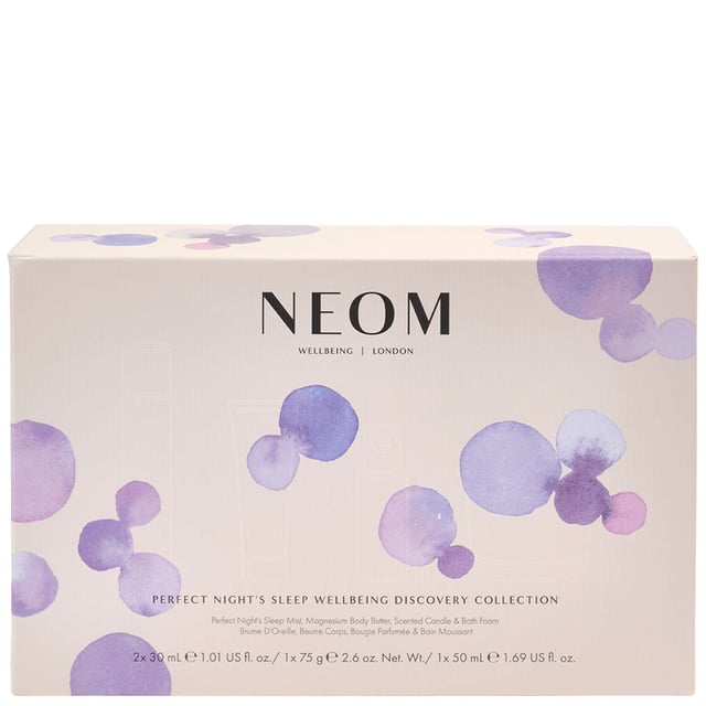 Neom Wellbeing London Scent To Sleep Discovery Collection for Perfect Night's Sleep Experience true relaxation with the Neom Wellbeing London Scent To Sleep Collection. This curated set includes four best-selling products to enhance your nightly routine and promote restful sleep. Enjoy the soothing Perfect Night’s Sleep Mist, Magnesium Body Butter, Bath Foam, and Travel Candle, all infused with natural essential oils like lavender and chamomile. Let the calming aromas create a tranquil atmosphere, helping you unwind and drift into a deep slumber. Ideal for relieving stress and rejuvenating wellbeing, this collection offers peaceful nights and refreshed mornings.