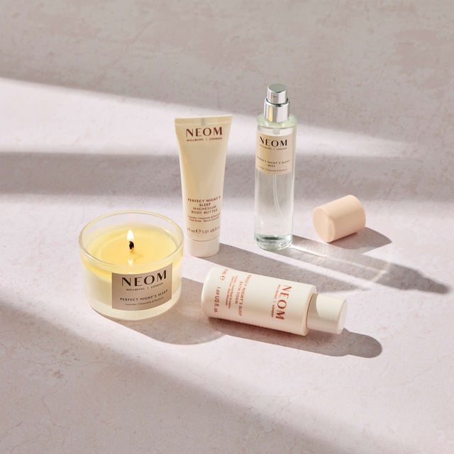 Neom Wellbeing London Scent To Sleep Discovery Collection for Perfect Night's Sleep Experience true relaxation with the Neom Wellbeing London Scent To Sleep Collection. This curated set includes four best-selling products to enhance your nightly routine and promote restful sleep. Enjoy the soothing Perfect Night’s Sleep Mist, Magnesium Body Butter, Bath Foam, and Travel Candle, all infused with natural essential oils like lavender and chamomile. Let the calming aromas create a tranquil atmosphere, helping you unwind and drift into a deep slumber. Ideal for relieving stress and rejuvenating wellbeing, this collection offers peaceful nights and refreshed mornings.