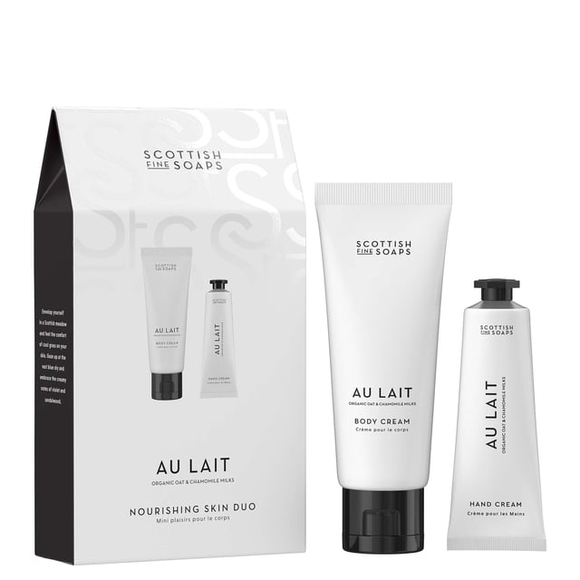 Discover the enchanting essence of Scotland with the Scottish Fine Soaps Au Lait Nourishing Skin Duo. This luxurious set includes a revitalizing Hand Cream and a deeply hydrating Body Cream, both infused with the soothing scents of creamy oats and jasmine. The Au Lait Body Cream (75ml) combines Scottish oat and chamomile milk with hyaluronic acid for irresistibly soft skin. The Au Lait Hand Cream (30ml) is enriched with 10% shea butter to protect your hands. Perfect for daily use, these creams leave your skin feeling silky smooth and beautifully scented.