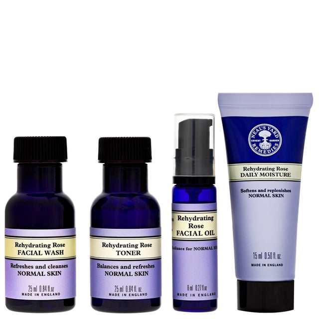 Discover the ultimate skincare experience with the Neal's Yard Remedies Rehydrating Rose Skincare Gift Set. This luxurious set includes a 25ml Rehydrating Rose Facial Wash for cleansing and refreshing normal or sensitive skin. Follow up with the 25ml Rehydrating Rose Toner to balance your complexion, enriched with damask roses. The set also features an 8ml Rehydrating Rose Facial Oil that replenishes moisture and protects skin health, and a 15ml Rehydrating Rose Daily Moisture for lasting hydration. Enjoy high-quality, organic skincare with a conscience.