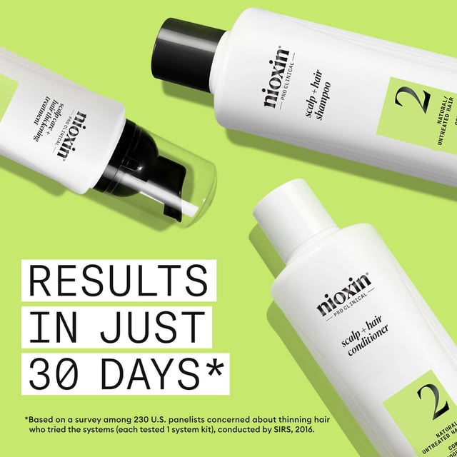 Nioxin Pro Clinical System 2 Trial Kit for Thinning Natural Hair - Complete Hair Care Set Transform your hair with the Nioxin Pro Clinical System 2 Trial Kit, formulated for natural hair experiencing thinning. This kit enhances hair density and thickness, providing visible results in 30 days. It includes:
- Nioxin Pro Clinical Scalp + Hair Shampoo (150ml)
- Nioxin Pro Clinical Scalp + Hair Conditioner (150ml)
- Nioxin Pro Clinical Scalp Care + Hair Thickening Treatment (50ml)
Benefits include a gentle cleansing formula that removes impurities for a healthier scalp and reduces hair breakage. For best results, use at least three times a week.