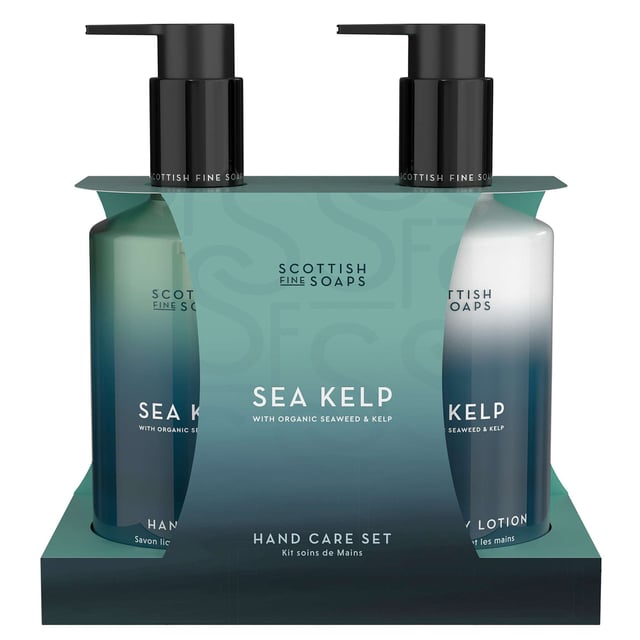 Experience the refreshing touch of the Scottish coastline with the Scottish Fine Soaps Sea Kelp Hand Care Set. This luxurious set includes a 300ml Sea Kelp Hand Wash and a 300ml Sea Kelp Hand & Body Lotion, both enriched with nourishing Scottish kelp and seaweed extracts. The hand wash gently cleanses while providing a soothing marine fragrance, and the hand & body lotion hydrates and revitalizes your skin. Ideal for daily use, this set leaves your hands feeling soft, refreshed, and delicately scented. Treat yourself or gift it for an indulgent experience.