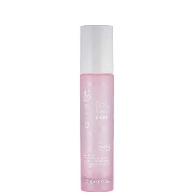 Bare by Vogue Face Tanning Serum - Light Shade for a Natural Glow Elevate your skincare routine with Bare by Vogue's Face Tanning Serum in Light. This unique formula combines a nourishing serum with a self-tanner, delivering a natural, sun-kissed glow. Enriched with Hyaluronic Acid and Vitamin E, it hydrates while smoothing skin texture and evening tone. Ideal for light to medium skin tones, it develops subtle warmth in 4-8 hours. Key ingredients like Carrot Extract and Oat Lipids protect and soothe the skin. Apply 1-2 pumps to the face and décolleté for best results.