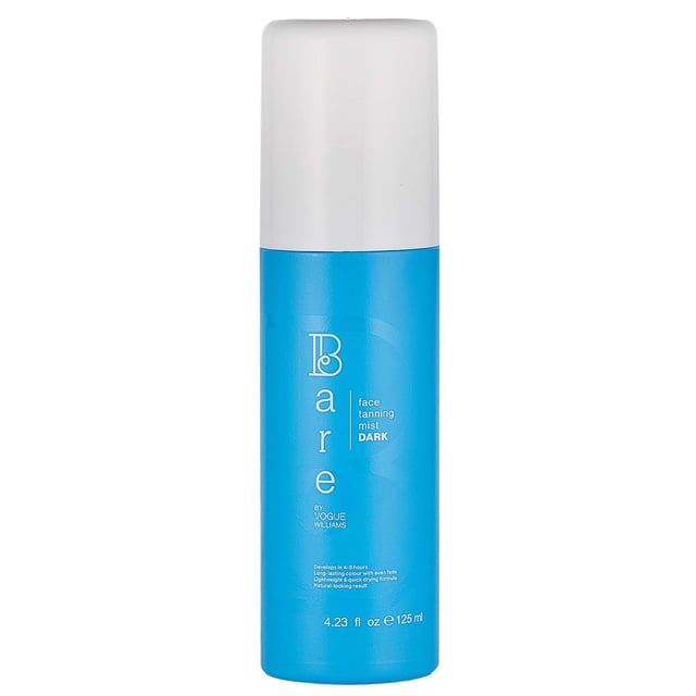 Achieve a radiant, sun-kissed complexion with Bare by Vogue's Dark Face Tanning Mist. This lightweight formula develops into a natural-looking, streak-free tan in just 4-8 hours. Enriched with moisturizing ingredients, this fast-drying mist provides long-lasting results without messy residue. Infused with oatmeal and chamomile extracts, it soothes redness and blemishes. Perfect for sensitive skin, this vegan tanning solution leaves no unpleasant odor. Simply spray evenly on a clean face and neck, then allow to develop for stunning results.