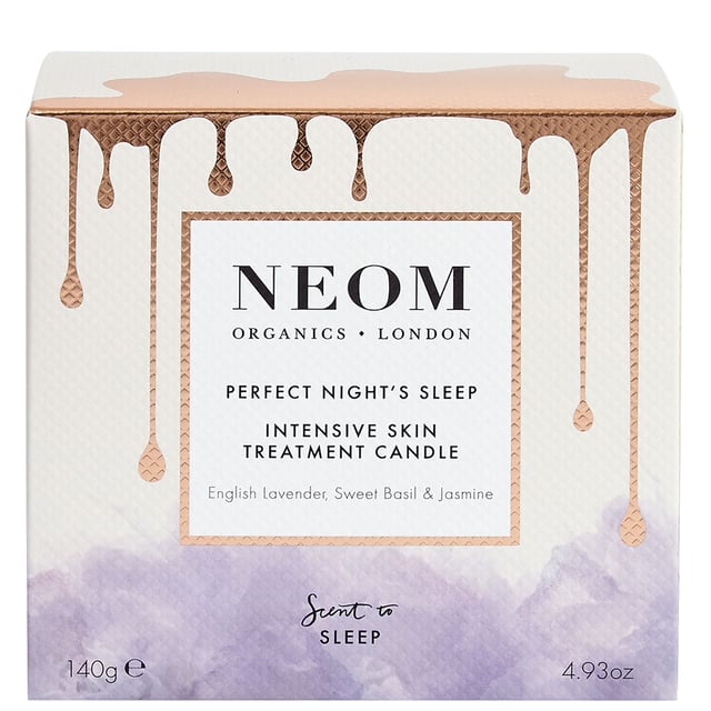 Experience relaxation with Neom Wellbeing London's Scent to Sleep Intensive Skin Treatment Candle. This candle blends 19 pure essential oils, including calming lavender and soothing chamomile, creating a tranquil atmosphere for restful sleep. Infused with baobab and jojoba oil, it hydrates and rejuvenates your skin. Light it and pour the luxurious oils onto your body for an indulgent experience. Neom is a Certified B Corporation, committed to high social and environmental standards. Enjoy the serene benefits and transform your evening routine.