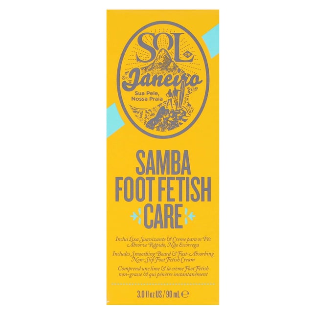 Unlock the Brazilian secret to irresistibly silky, samba-ready feet with Sol de Janeiro's Samba Foot Fetish Care 90ml. This innovative dry foot care system gives you incredibly soft and smooth feet in just two steps. First, use the Samba Foot Fetish Care Smoothing Board to remove roughness and calluses. Follow up with the non-slip Samba Foot Fetish Cream for intense hydration and conditioning, leaving your feet feeling blissfully supple. Apply and massage for the ultimate foot pampering experience.