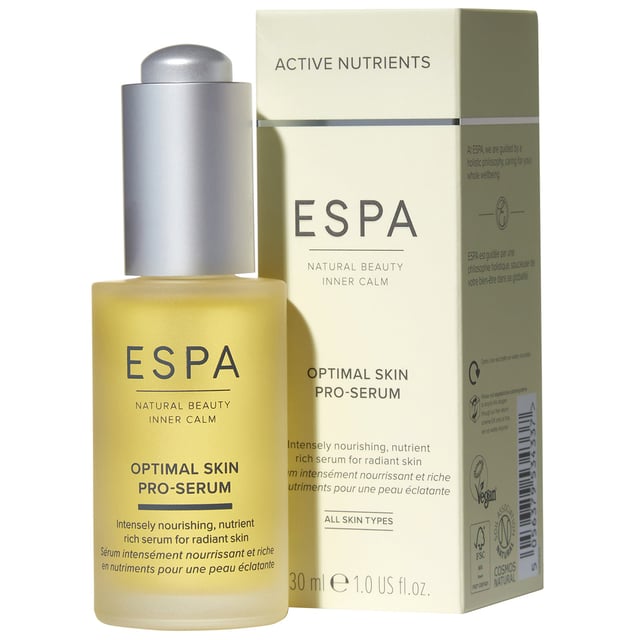 Unlock radiant skin with ESPA Active Nutrients ProSerum. This luxurious serum provides intense hydration for a supple, smooth complexion. Formulated to restore your skin's moisture barrier, it's ideal for sensitive skin. Enriched with Sunflower Concentrate and a blend of Balloon Vine, Blackcurrant Seed Oil, and Sea Fennel, it nourishes and revitalizes from within. Antioxidant-rich Turmeric enhances your skin tone. Certified vegan and pregnancy safe, warm a few drops in your palms and apply to your face, neck, and décolleté after cleansing for best results.