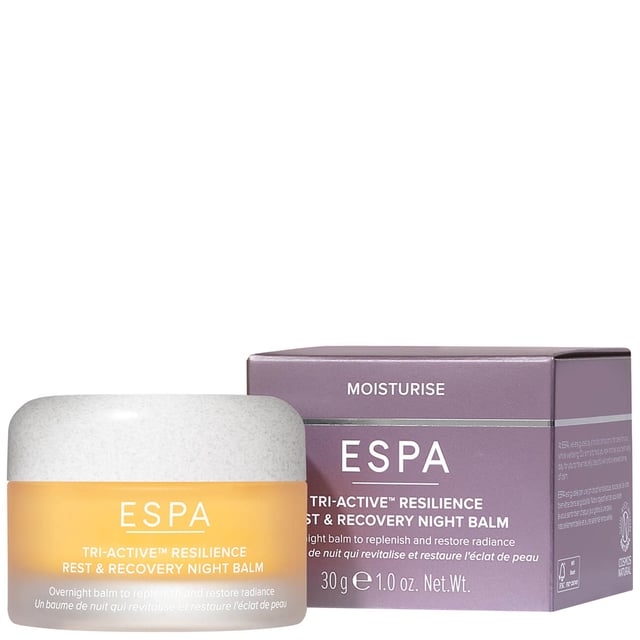 Experience the revitalizing power of ESPA's Tri-Active Resilience Rest & Recovery Overnight Balm. This luxurious balm combats the visible effects of modern life and enhances your skin's recovery while you sleep, leaving you with a refreshed complexion. Infused with Willowherb, Marine Bamboo, calming Patchouli, and protective Buriti Oil, it nourishes and fortifies your skin. Gluten-free and pregnancy-safe, simply warm the balm, apply a thin layer to cleansed skin, and enjoy its soothing aroma. Perfect for face, neck, and décolletage.