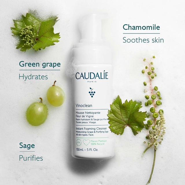 Experience the ultimate cleansing solution with Caudalie Vinoclean Instant Foaming Cleanser. This gentle foaming cleanser refreshes and nourishes your skin, leaving it revitalized and radiant. Formulated with 97% natural ingredients, including chamomile and organic green grape, this soap-free formula is perfect for all skin types, even sensitive. Use it morning and night for a comfortable cleanse that banishes tightness and dryness. Join Caudalie in their commitment to the planet, contributing 1% of turnover to environmental protection.